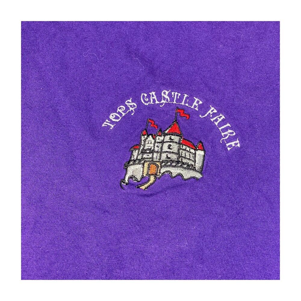 VTG TOPS CASTLE FAIRE Gildan T-Shirt Men's Large Purple Crew Neck Short Sleeve - Picture 3 of 7